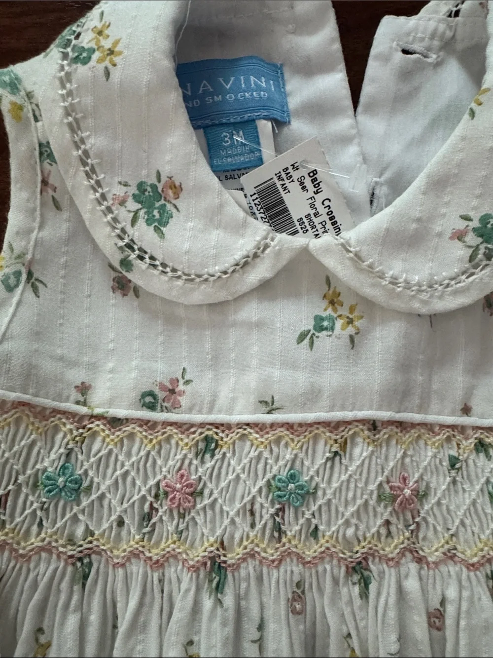 Lavín White Floral Smocked Baby One-Piece